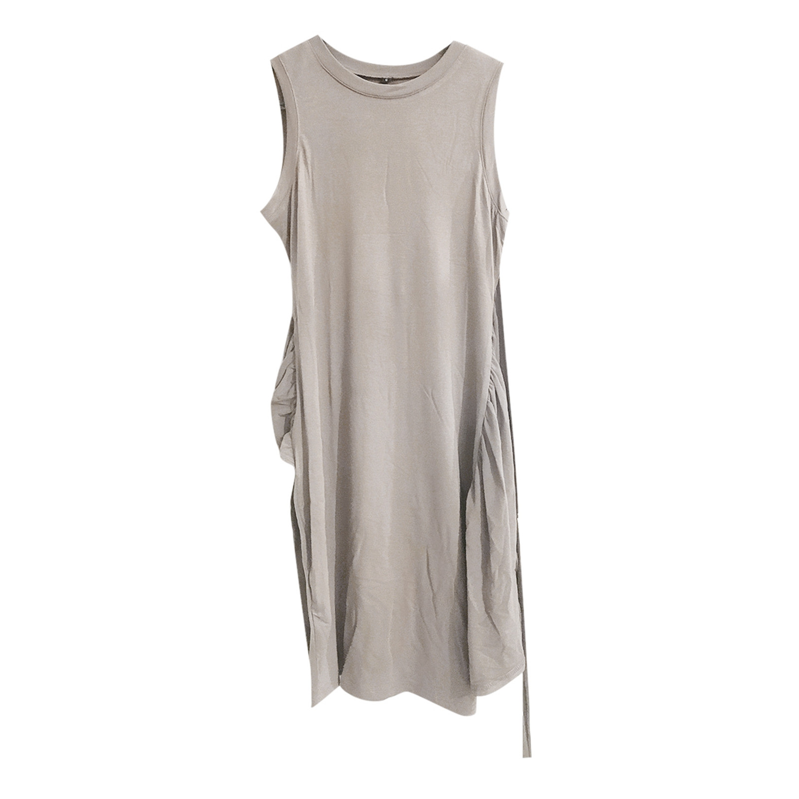 thumbnail image 5 of Vestido corto de manga corta con nudo en la cintura para mujer - Mezcla de lino ligera, corte ajustado para el verano, atuendo informal versátil, tallas S-XL, 5 of 5